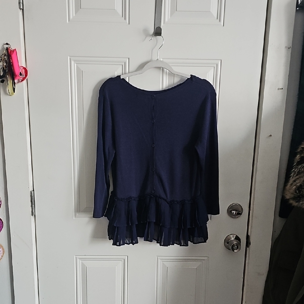 Blue Long Sleeve Blouse with Peplum and Ruffle Hem - Picture 1 of 6